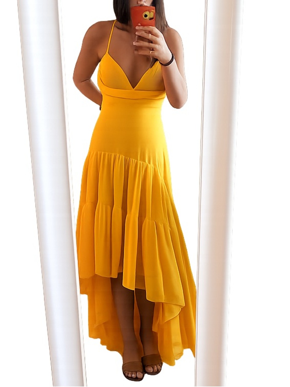 ASOS DESIGN Orange-Yellow High-Low Linen Blend Dress – Size US 8 / UK 12